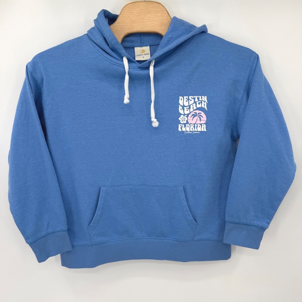 Ocean Drive Hoodie Women Large Blue Destin Beach Florida B8342 Graphic Pullover